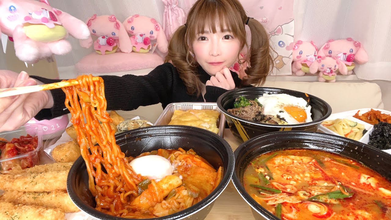 【大食い】韓国ラーメントッポッキえびチーズチヂミ純豆腐ピビンバ【もえあず】