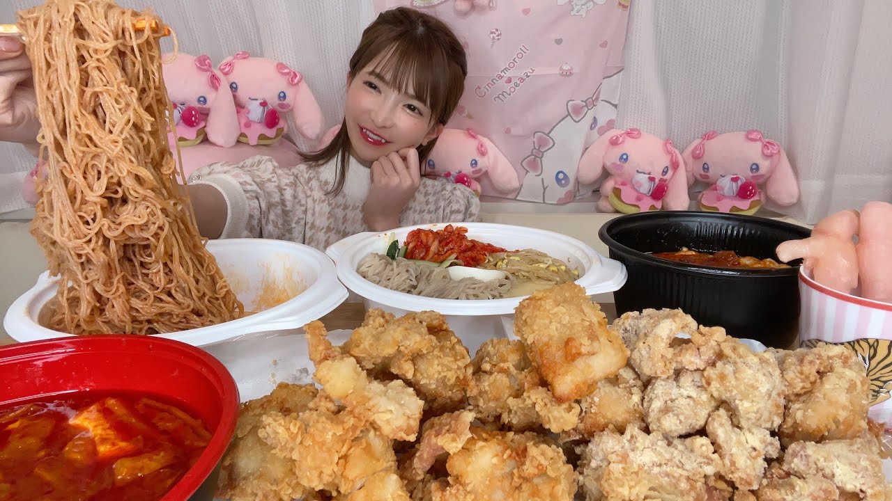 【大食い】韓国料理フライドチキン冷麺ピビン麺豚キムチ純豆腐牛テール純豆腐激辛【もえあず】