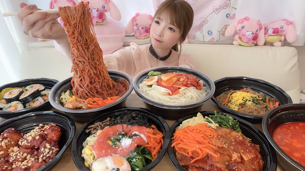 【大食い】韓国冷麺チョル麺ヤンニョムチキン明太ピビンバとか【もえあず】