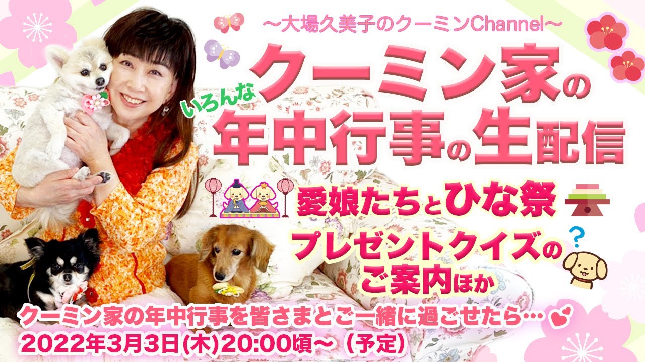 【クーミン家の年中行事の生配信】愛娘たち🐶と ひな祭り＆プレゼントクイズのご案内ほか