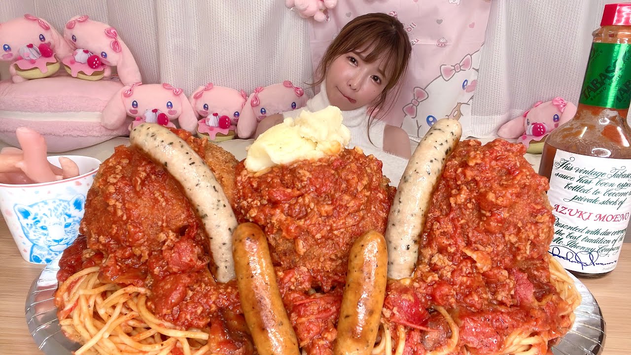 【大食い】にんにくトマトスパゲッティ【もえあず】