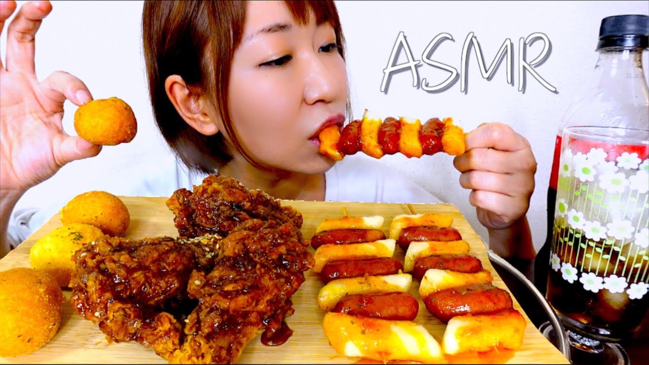 【ASMR】ピリ辛チキンとチーズボールとソトックを食べる音【咀嚼音】