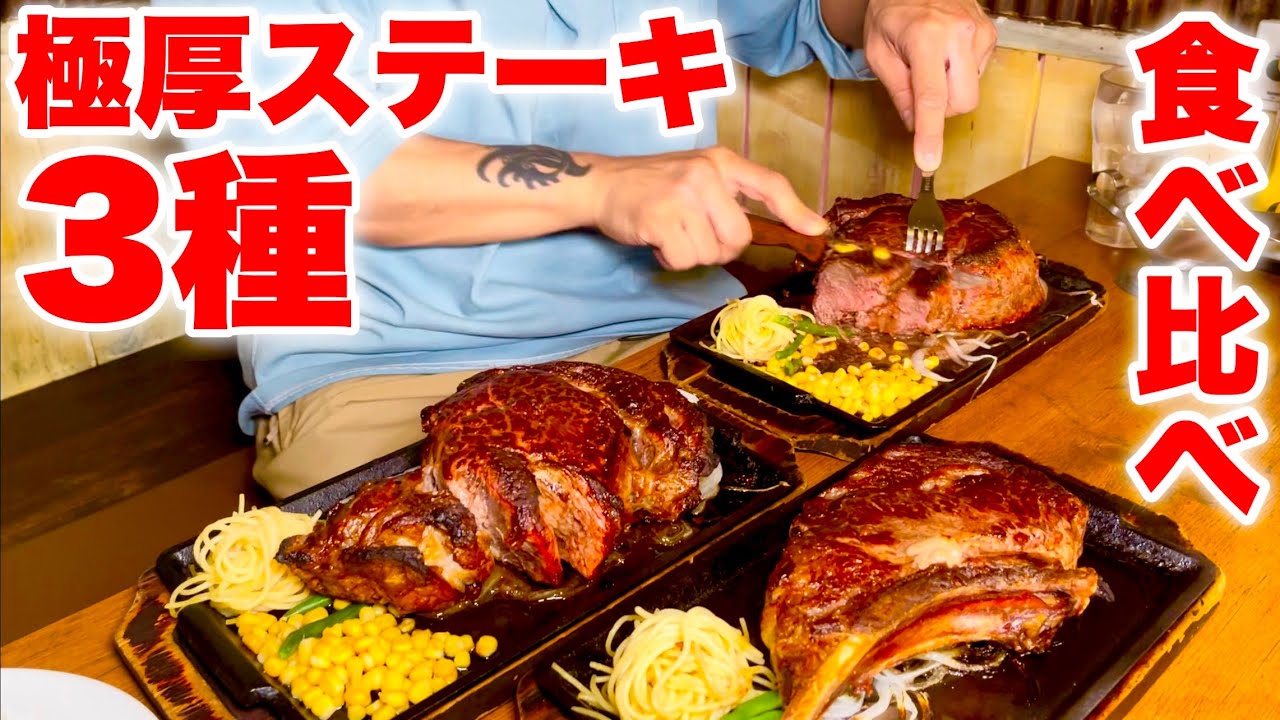 【大食い】肉厚の限界⁉️極厚ステーキ3種を食べ比べてみた‼️【steak】