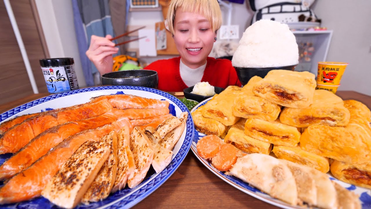 【大食い】理想の巨大朝ごはん。玉子30個・鮭12切。でも今は深夜0時。【モッパン】【MUKBANG】