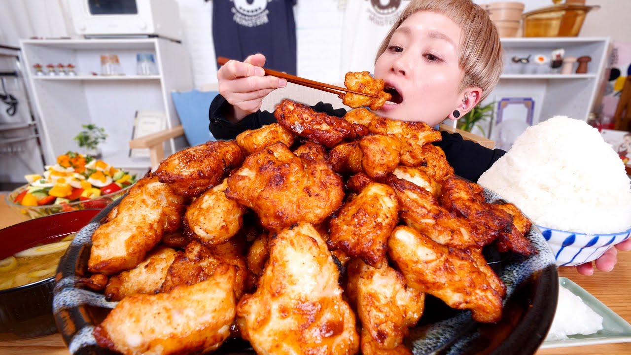 【大食い】唐揚げ定食食べたいから揚げまくった。麹盛りだくさん定食【モッパン】【MUKBANG】