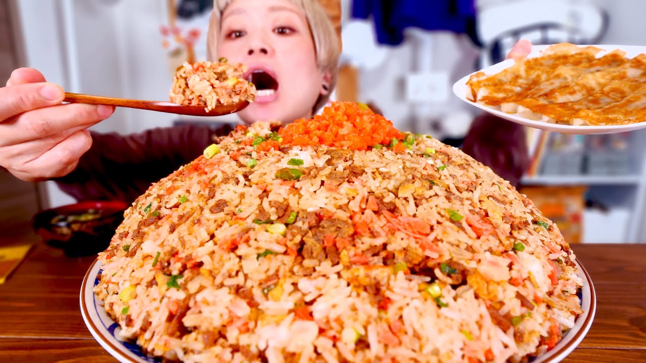 【大食い】濃い。チャーハン餃子定食。大好物の味「紅生姜だらけ味濃いチャーハン」〜麻婆豆腐を待機させて〜【モッパン】【MUKBANG】