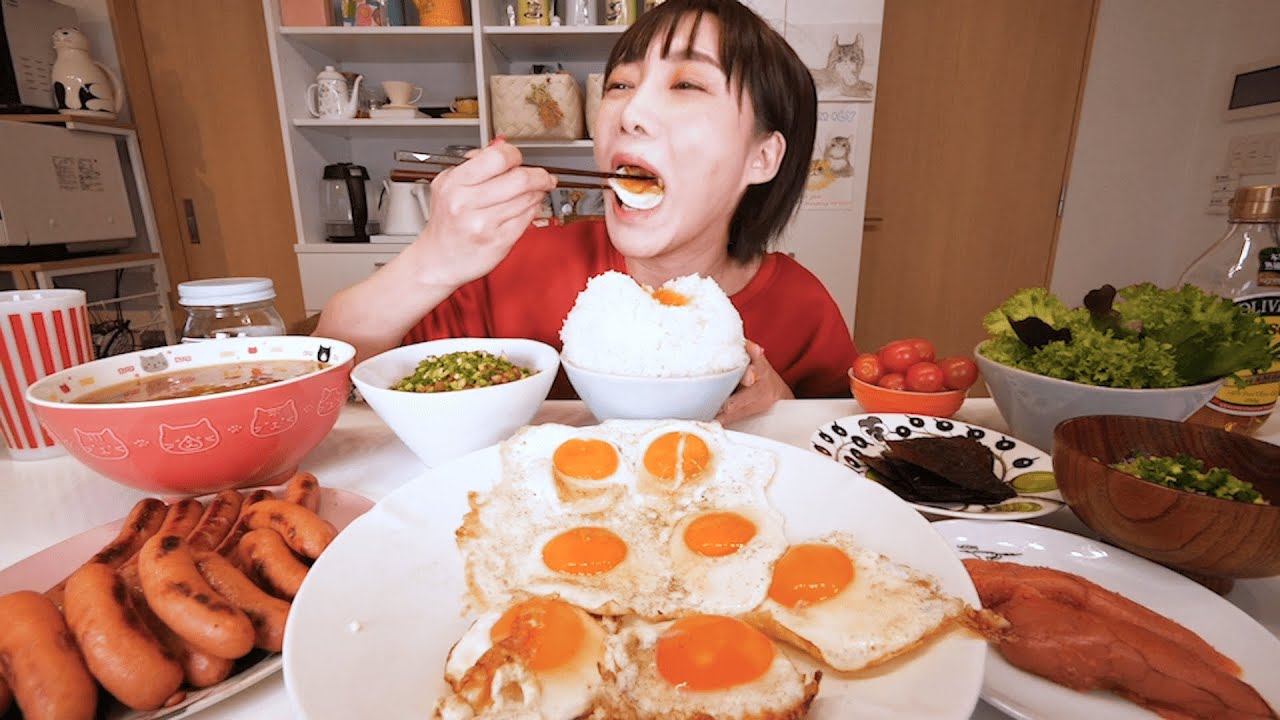 【大食い】毎日忙しいけど、やっぱり理想の朝食を食べたい！朝食の定番おかずを作って食べてみたら幸せな１日の始まりになりました。【木下ゆうか】