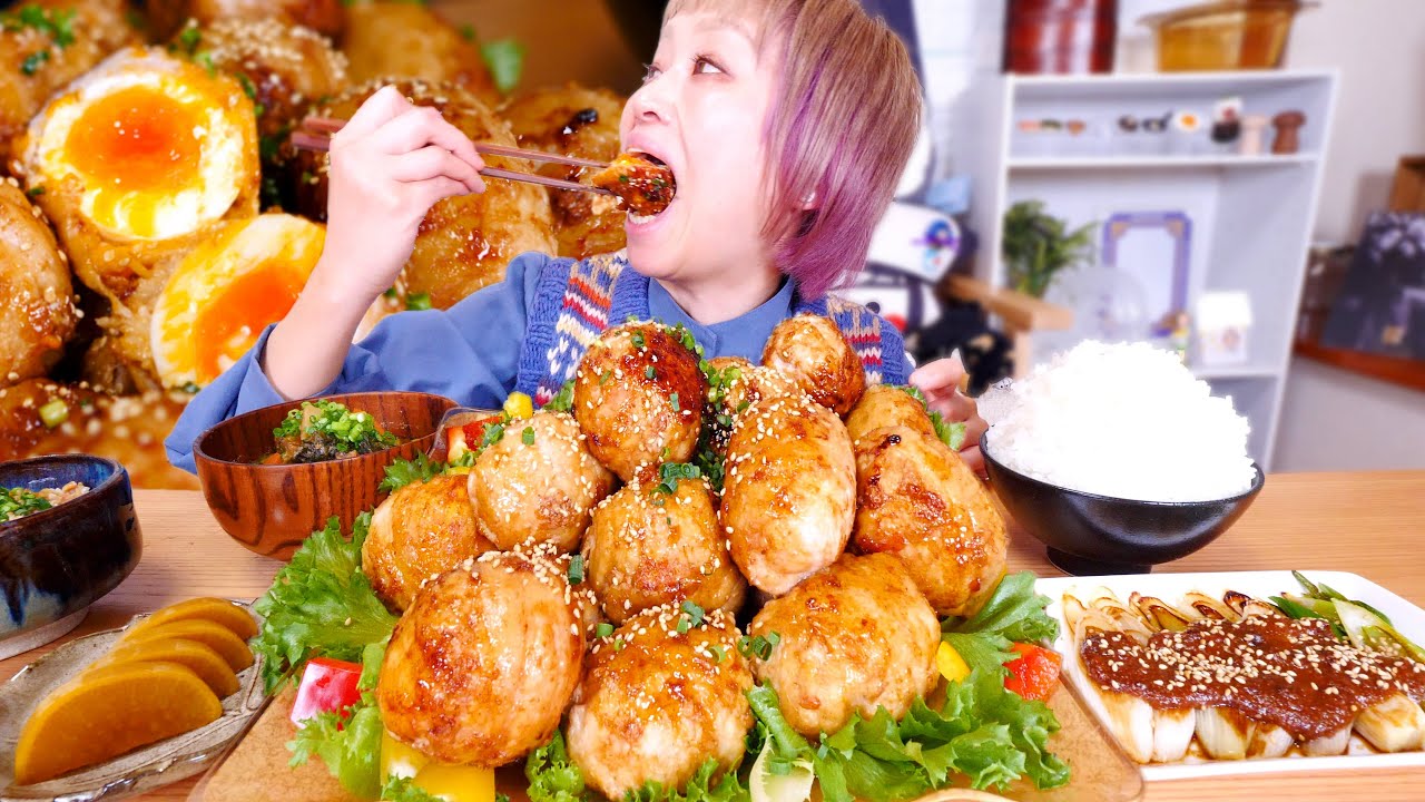 【大食い】極々半熟玉子で作る「肉巻き半熟玉子定食」が飲めすぎて危険なレベル。【モッパン】【MUKBANG】