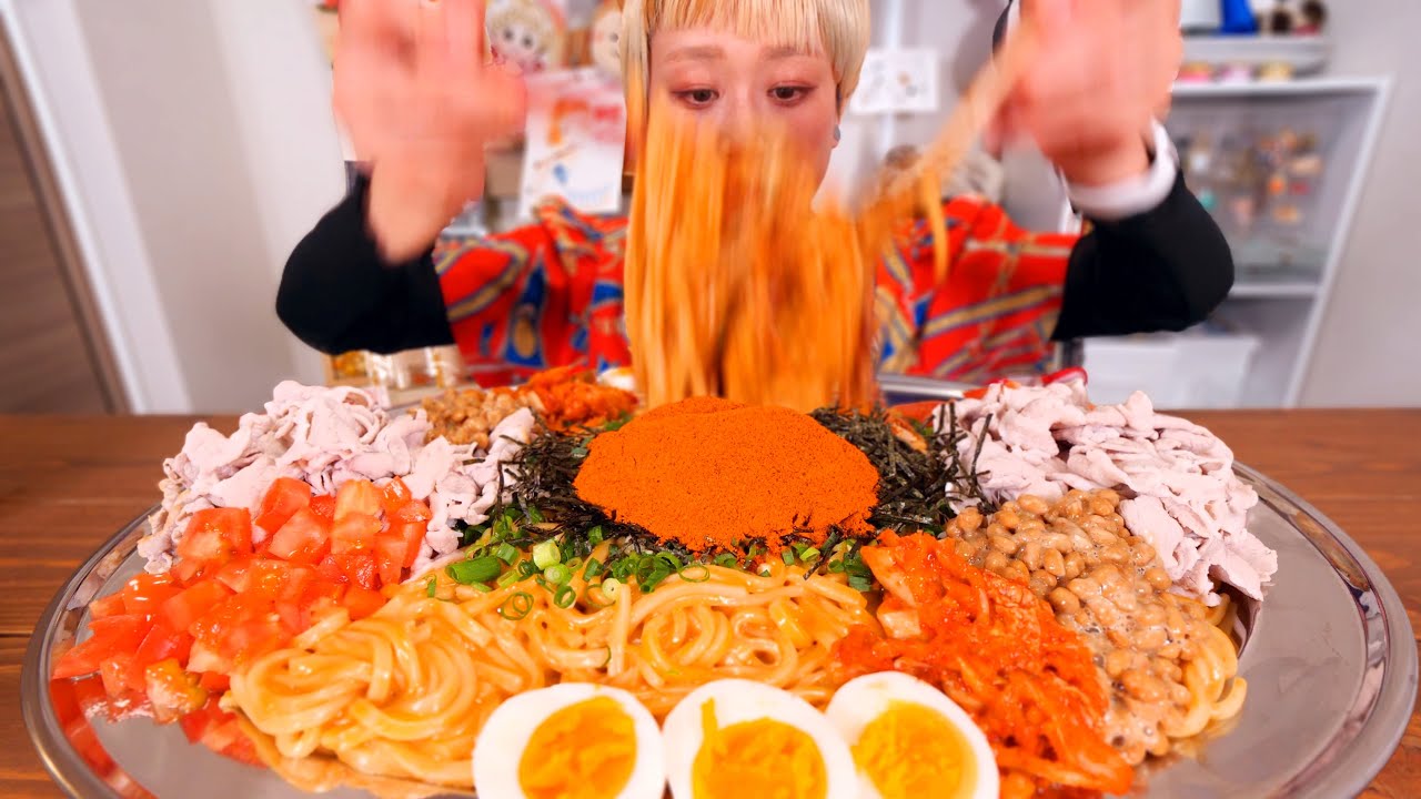 【激辛】【大食い】【⚠すすり音】辛辛魚のまぜ麺がお家で簡単に作れすぎたので、激辛中毒に注意したい。【モッパン】【MUKBANG】