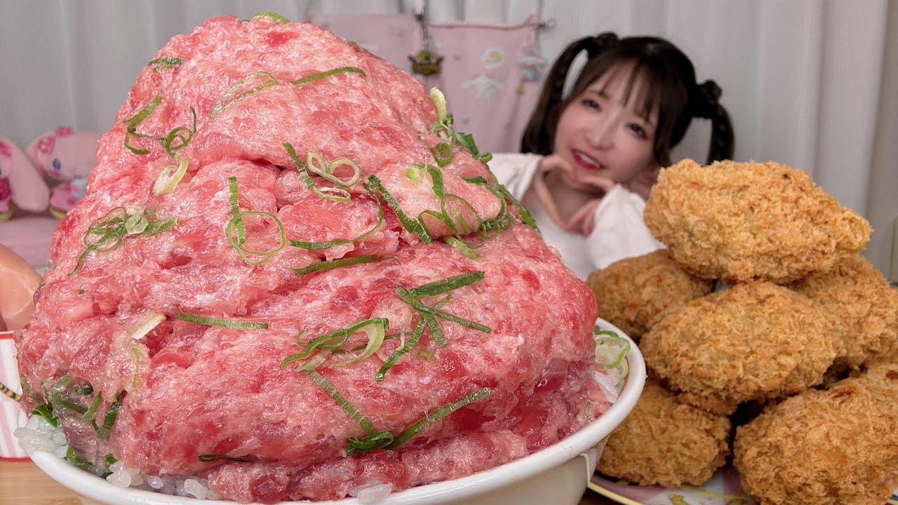 【大食い】ねぎとろ丼かぼちゃコロッケ【もえあず】