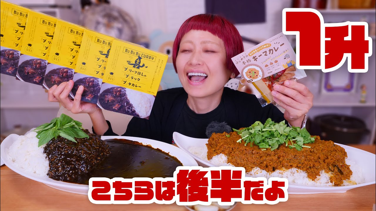 【大食い】No2 さぁ、カレーキャンプ1升はじめようか。サイクロンのお酒にあうキーマカレーと「ブ」リーフ団Lの「ブ」ラック「ブ」タカレー【ご飯1升ライブ #46】【ノーカット】【MUKBANG】