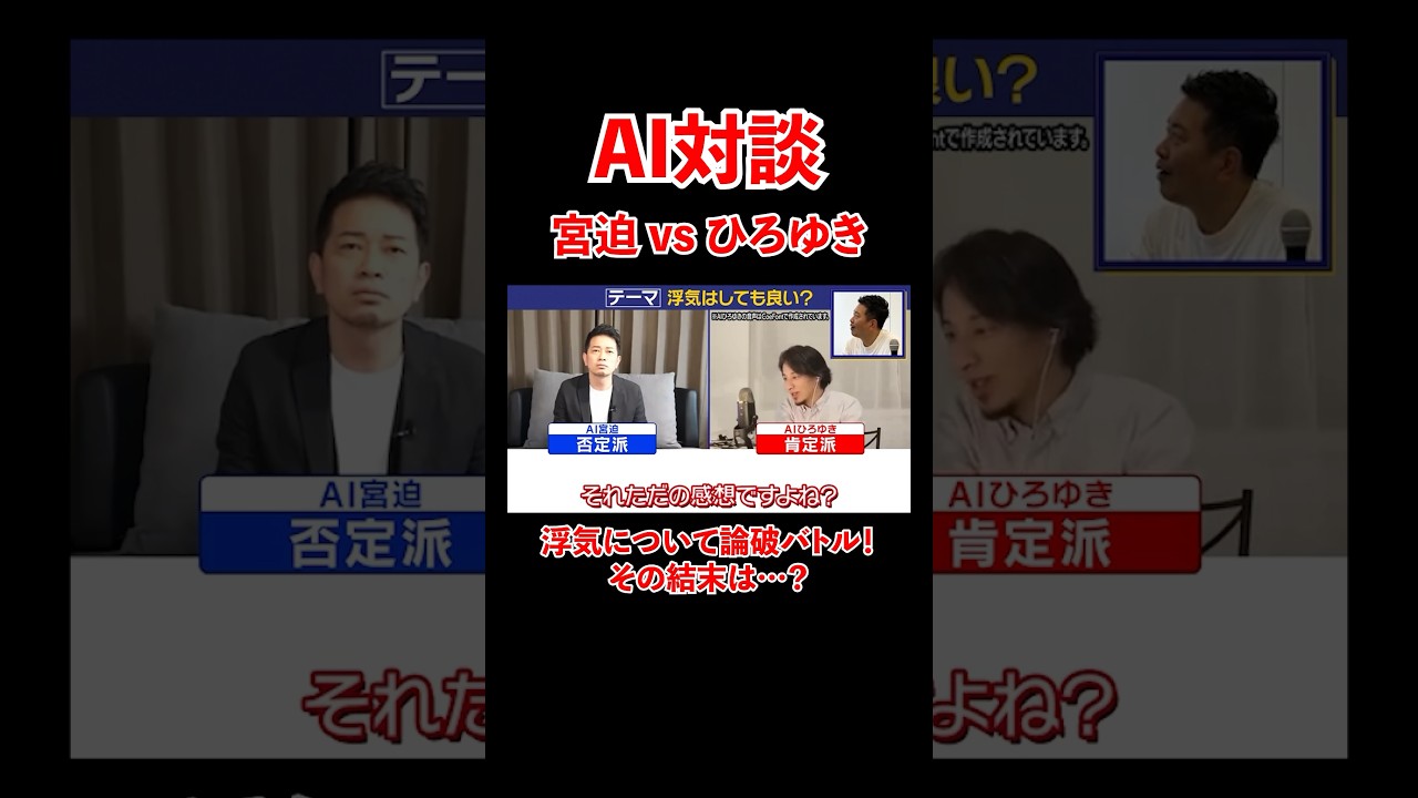 AI対談 宮迫vsひろゆき！浮気について論破バトル！その結末は…!?#宮迫博之 #ひろゆき #shorts