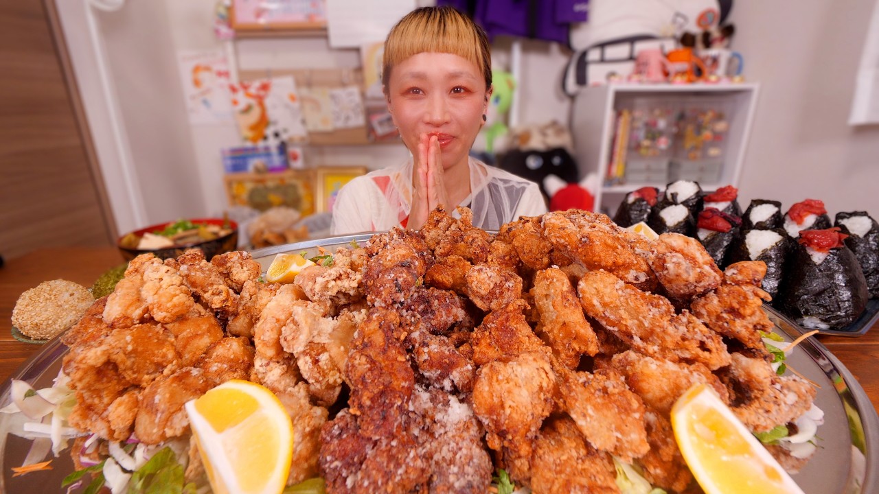 【大食い】4kg超の唐揚げパラダイス定食。なんのタレで作っても唐揚げって美味しいんじゃないかという事実大発見。【モッパン】【MUKBANG】