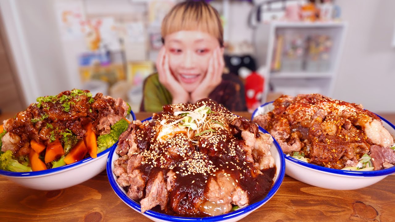 【大食い】2kgの牛すじ全部トロトロに煮込んで丼にした大食い女。【モッパン】【MUKBANG】
