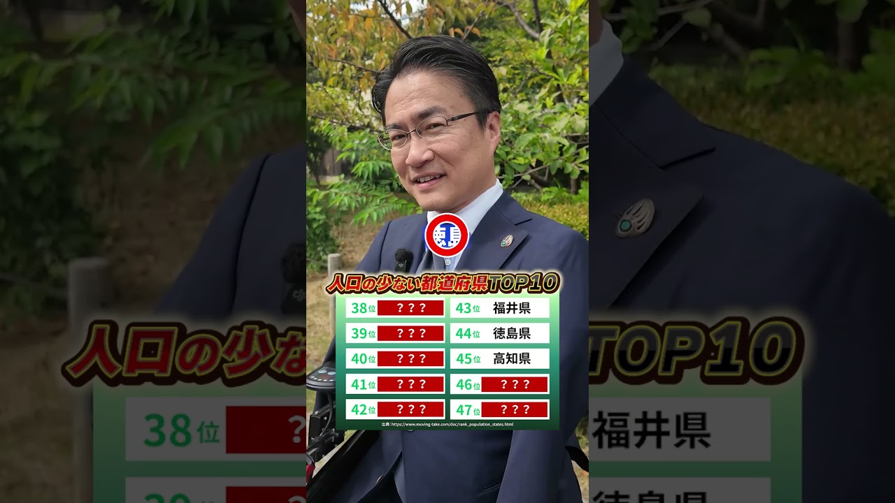 人口が少ない都道府県TOP10 #クイズ #都道府県 #雑学 #shorts