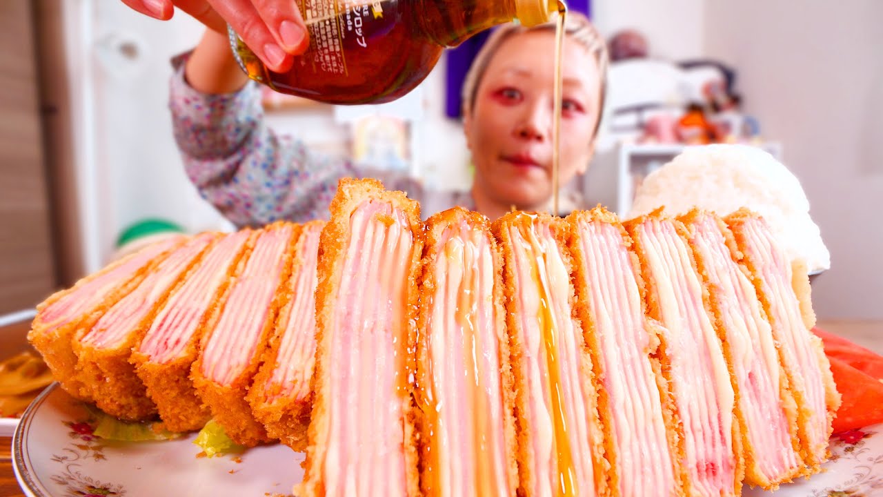 【背徳の大食い】ハム42枚とチーズ35枚。メープルだくだくハムチーズカツ定食。【モッパン】【MUKBANG】